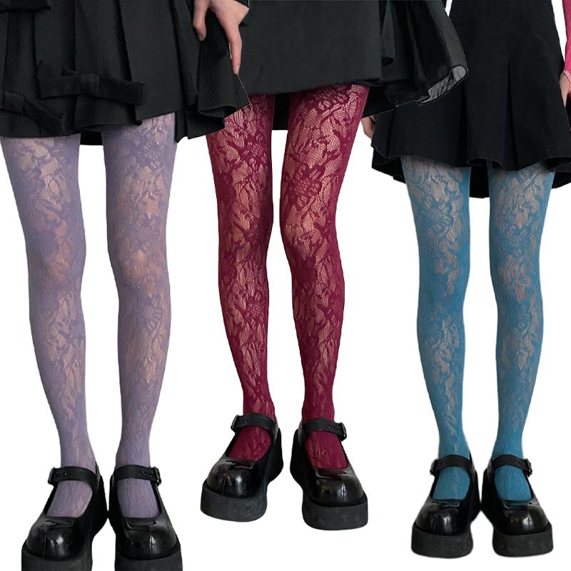 Yiran Sexy Lingerie Women's Summer Fashion Colorful Floral-Patterned Fishnet Tights See-Through All Colors Floral Lace Tights Nylon Pantyhose 170Cm