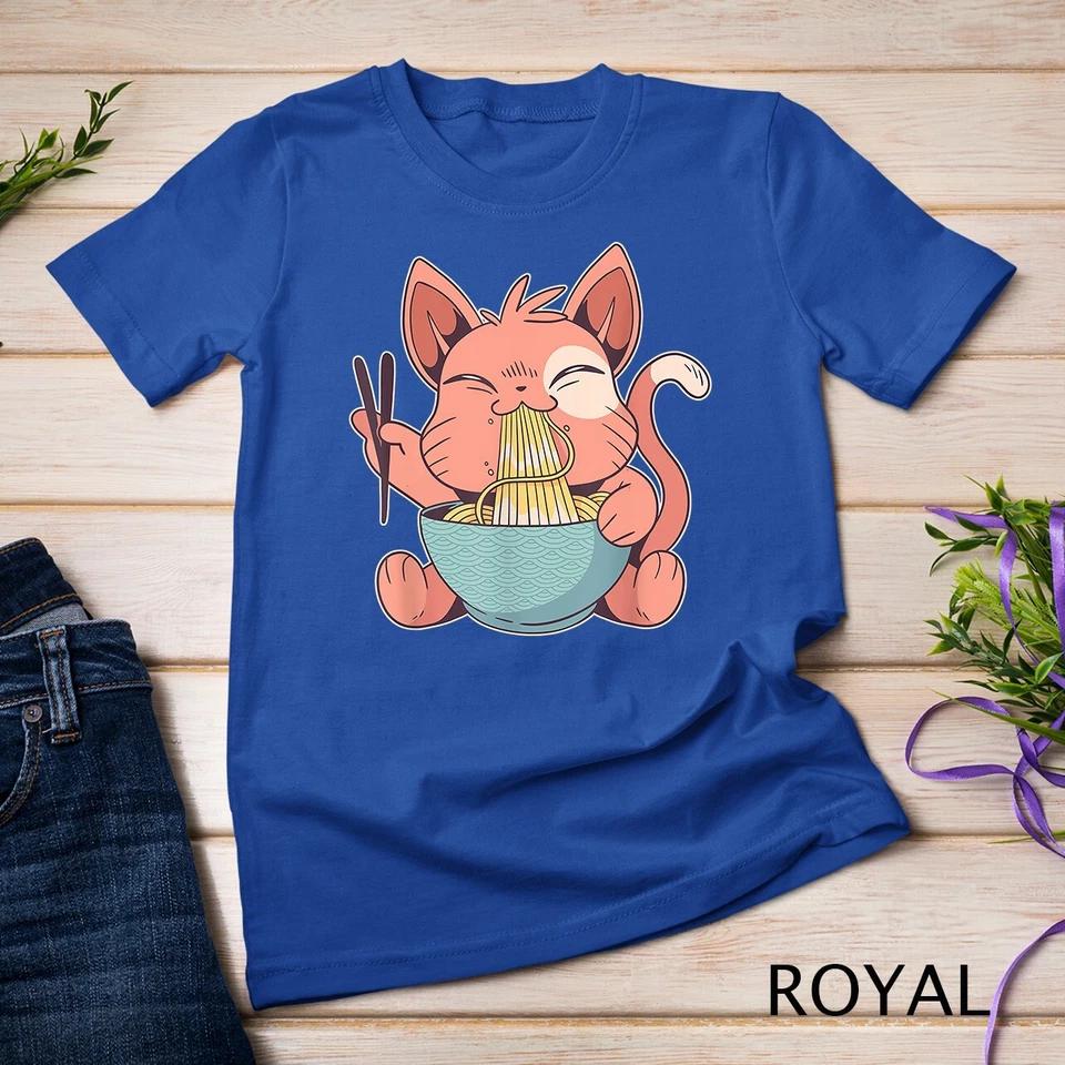 Cute Anime Cat Eating Ramen Japanese Kawaii Style T-Shirt Unisex T-shirt 10 4XL