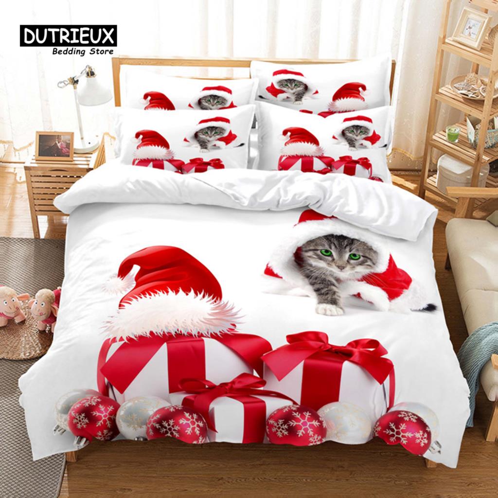 Funny Cat Duvet Cover Microfiber Pet Bedding Set Full King For Kids Child Cat Lovers Decor Cute Animal Quilt Cover Pillowcases