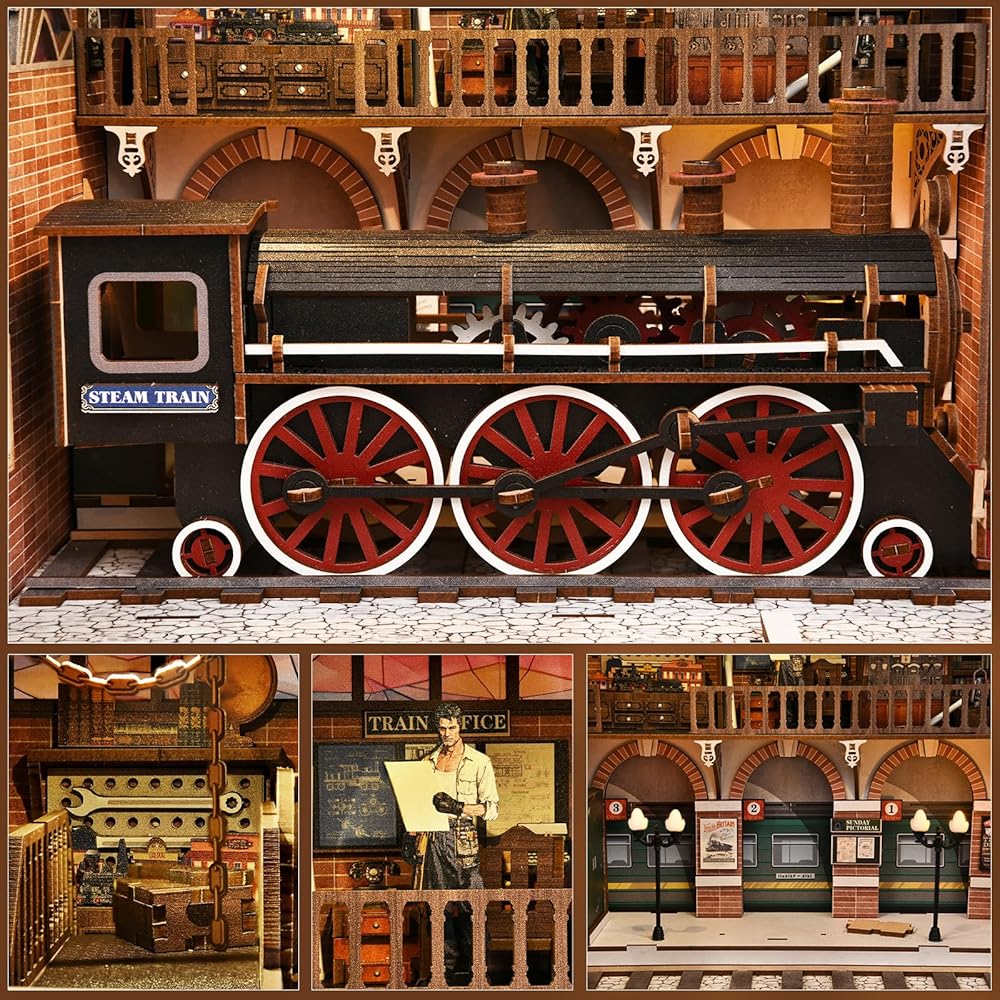 CRESYMME Dollhouse Book Nook Miniature Kit Wooden 3D Puzzle with LED Light for Adults