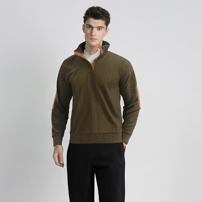 2024 Spring and Autumn European Size Men's S-5XL Casual Standing Neck Long Sleeve Pit Corduroy Sweater