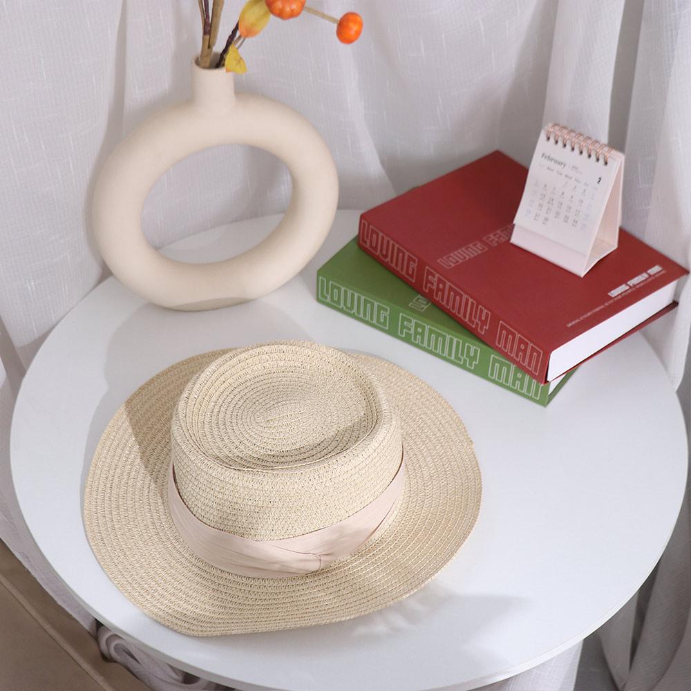 Wide Brim Sunscreen Bucket Hat Flat Brim Women's Sun Hat Retro Straw Woven Hat  Beach