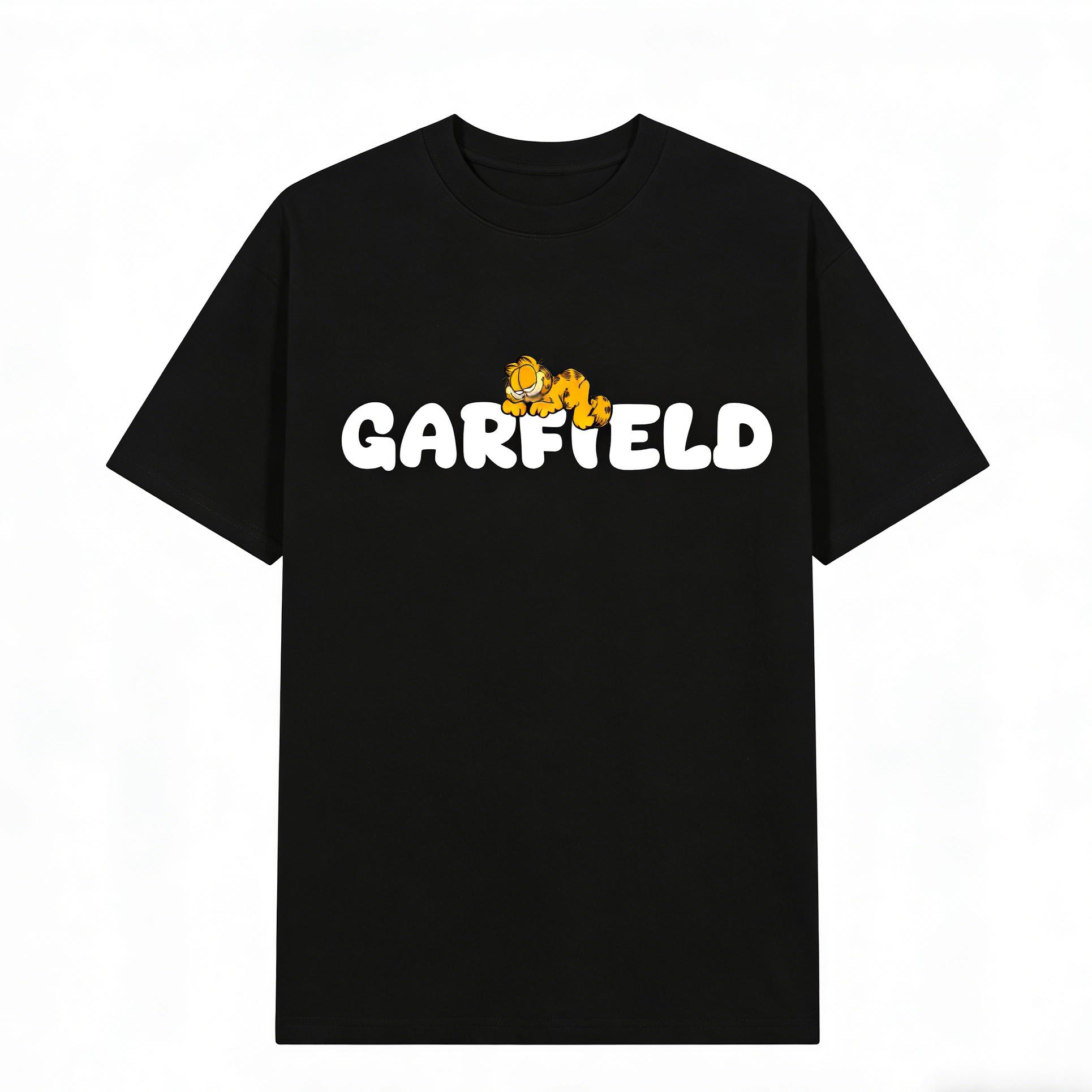 

Lazy Garfield Letter Trendy T-Shirt! American Casual Loose-Fitting Short Sleeve, Unisex, Oversize Couple Tee S