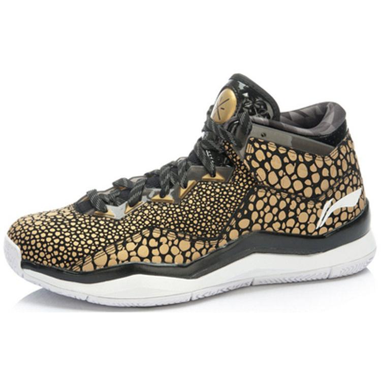 Li Ning WOW 3 Trendy Non Slip Lightweight Mid Top Basketball Shoes Men's Black Gold ABAJ013-35