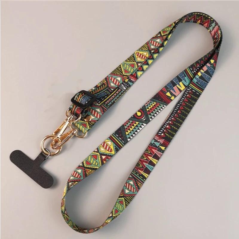 Universal Phone Clip Antilost Retro Pattern Strap Crossbody Long Strap Adjustment Length Hanging Neck Strap Mobile Phone Lanyard