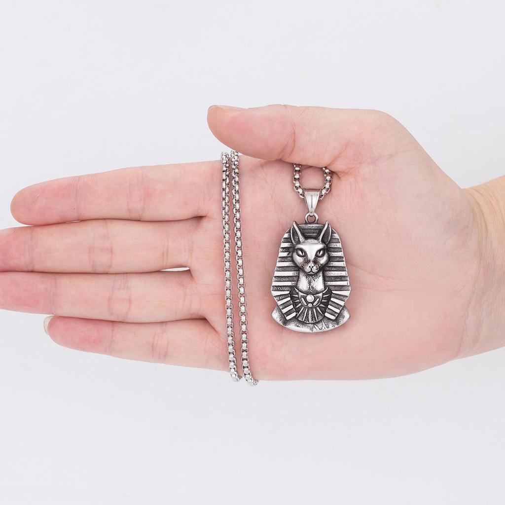 Hao Xing 2021 Stainless Steel Egyptian Pharaoh Cat Pendant Necklace