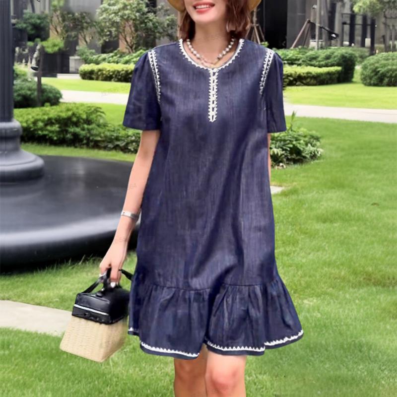 ZANZEA Womens Casual Round Neck Summer Short Sleeve Dress