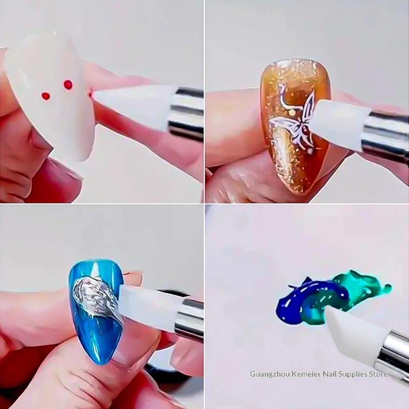 5Pcs/Set Pink Dual Ended Sculpture Pen Manicure Brush Rhinestone Nail Art Silicone Pen 3D Flower Carving Dotting Nail Tool