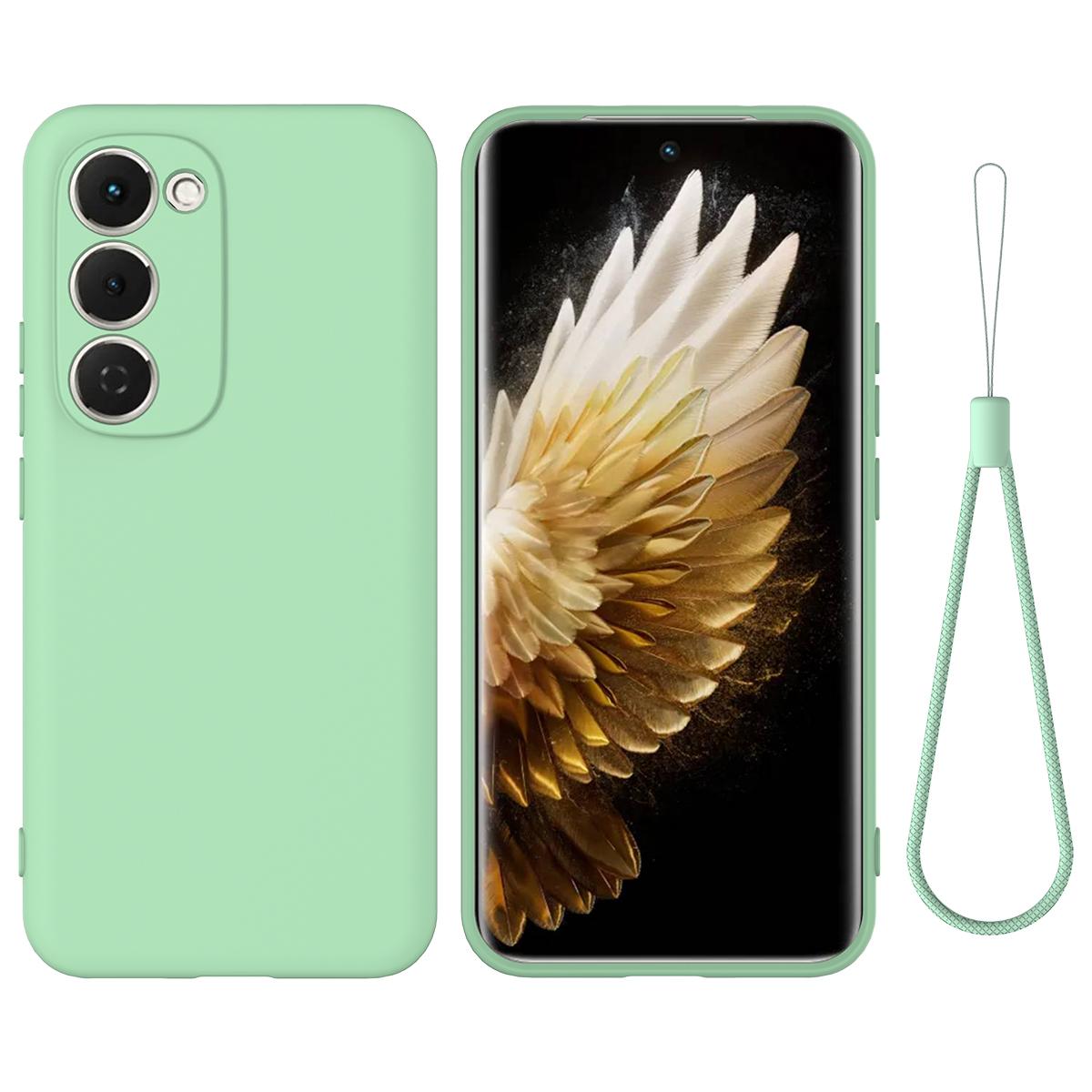 

For TECNO Spark 40 Pro+ 4G Liquid Silicone Case Phone Back Cover with Hand Strap Green