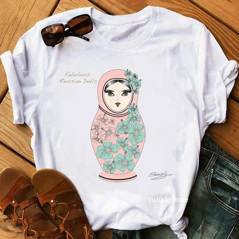 Matryoshka Doll T Shirt 2023 Funny Summer Fashion Tshirt Russian Doll T-Shirt Women White Casual T Shirt Female Harajuku Shirt