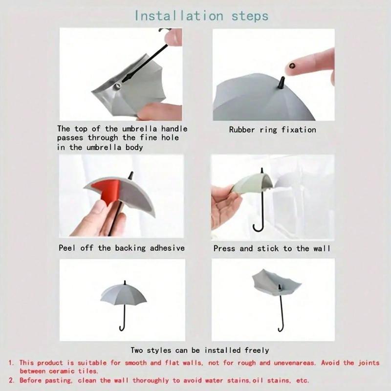 3pcs Cute Small Umbrella Adhesive Hooks, Nail-Free Door Back Keychains, Kitchen And Bathroom Decoration Trace Adhesive Hooks, Umbrella Hooks