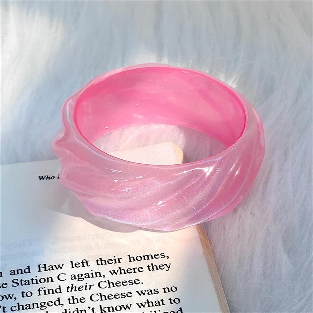Fashion Lighting Candy Color Water Shine Round Spiral Jelly Good-looking Acrylic Bangle Bracelet Geometric Resin Trend Bracelet