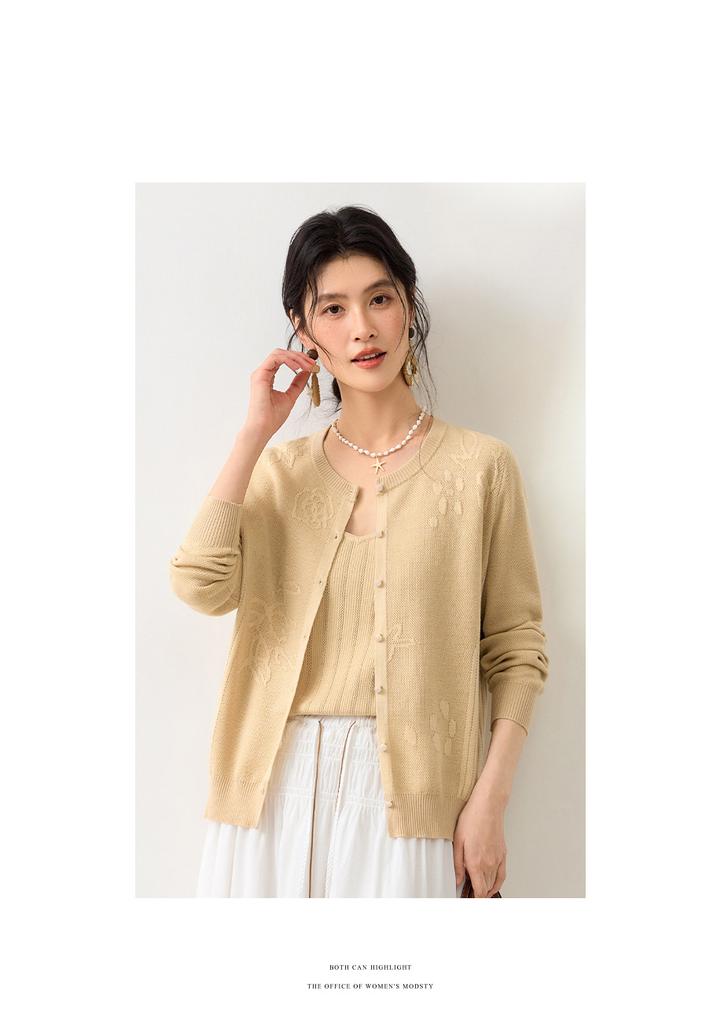 26 year spring style long-sleeved cardigan with mulberry silk texture, mother's clothing style, women's knitted sweater