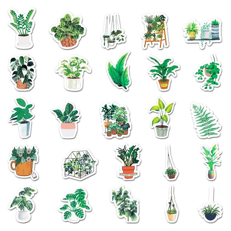 50 Green Plants Cartoon DIY Stickers for Tablet, Suitcase, Refrigerator, Stationery