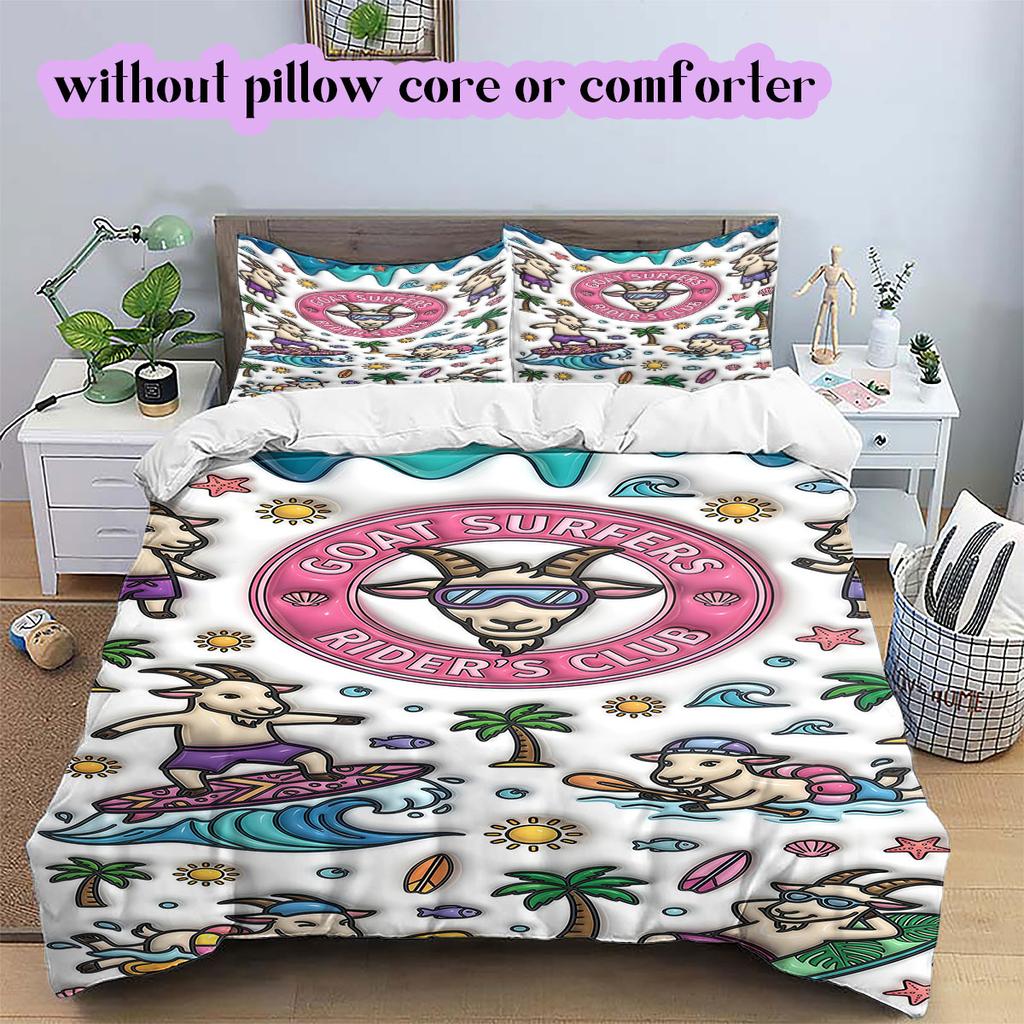 Cute animals surfing Pattern Bedding,Quilt Set Quilt Cover Pillowcase Home Birthday Gift (1*duvet cover+2*pillowcase,without core)
