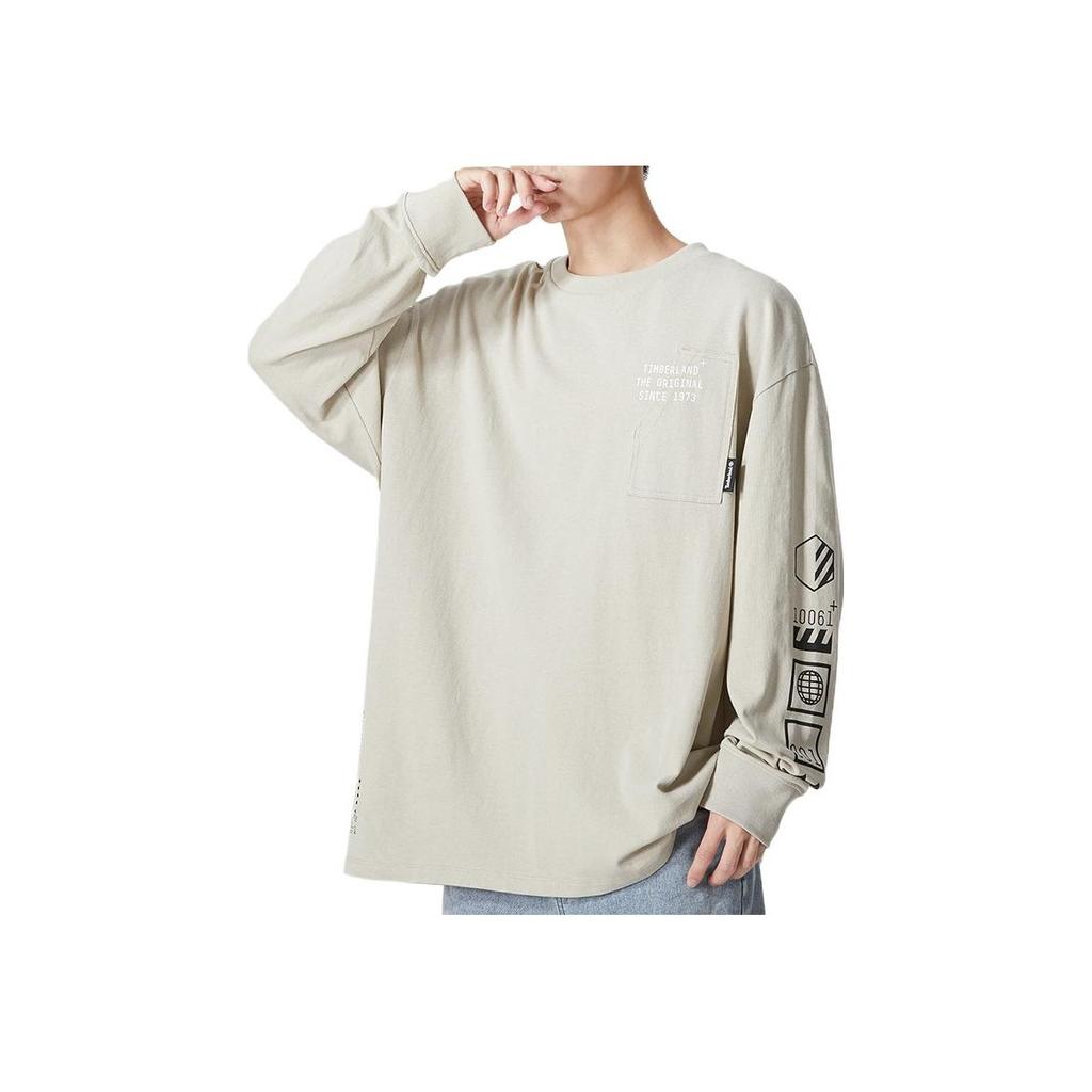 Timberland Letter Print Pattern Crew Neck Pullover Long Sleeve T-Shirt Men Tops Gray A5VJS-CY2