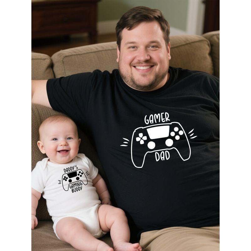 Father-Son Game Enthusiasts' Summer Family Matching Outfits: Dad, Baby, and Children's Cotton Casual Round-Neck Short-Sleeve T-Shirt
