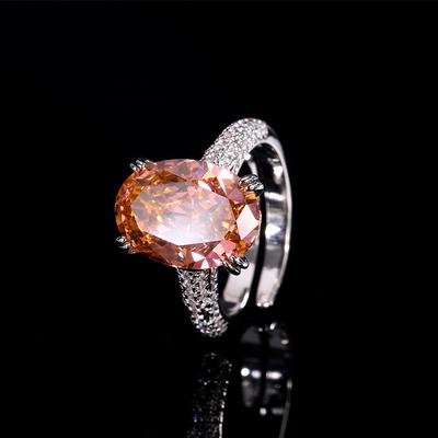 Jewelry Copper Bottom Gold-Plated High Carbon Diamond Ice Flower Cut Pigeon Egg Copper Setting Temperament Ring Female 10 * 14