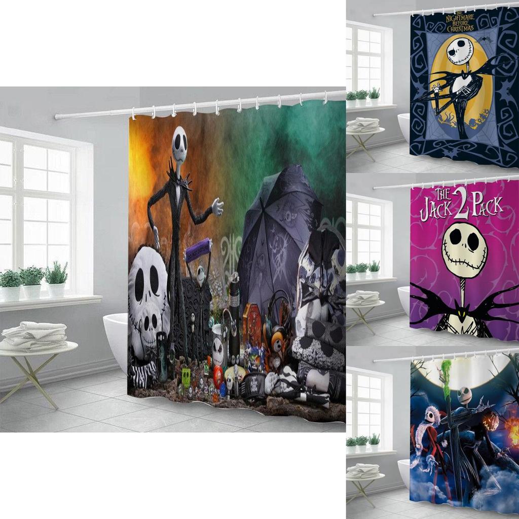 Vibrant And Colorful The Nightmare Before Christmas Shower Curtain With Hooks For Bathrooms