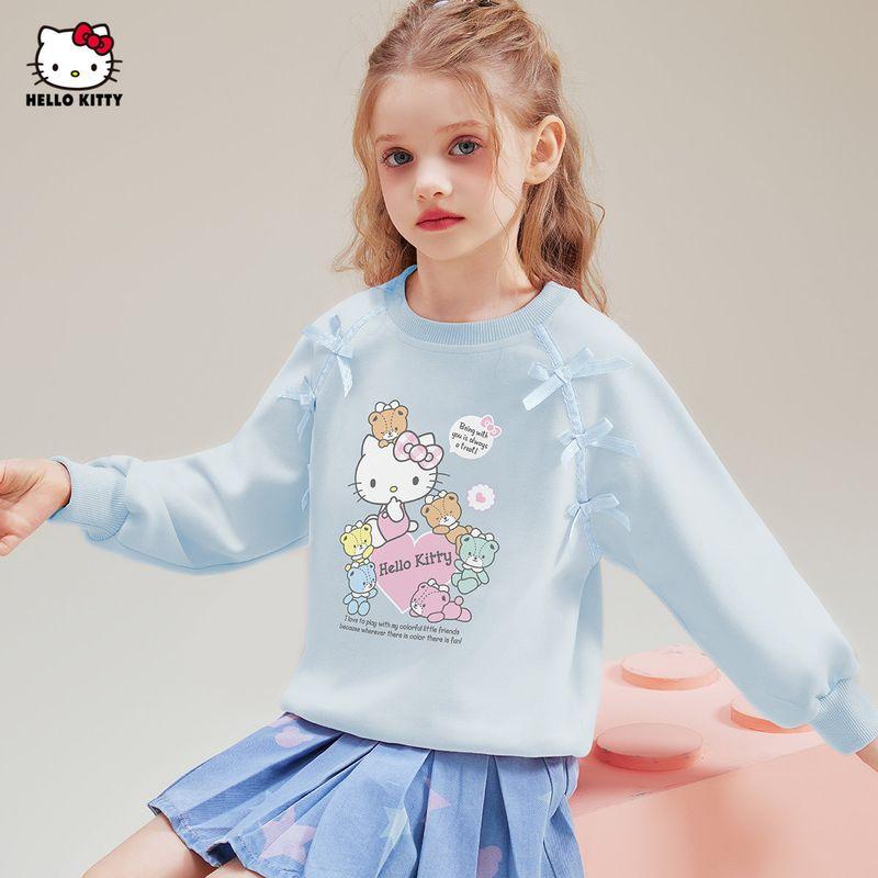 Hello Kitty Girls  Spring and Autumn Sweatshirt 2025 New Casual Cartoon Children s Top for Older Girls Spring Wear Blue 110