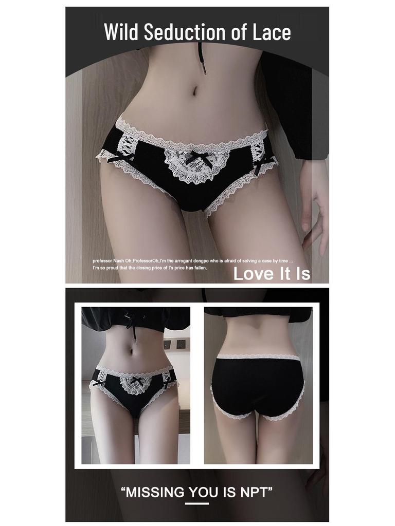 Women's Cute Bowknot Lace Mid-Waist Cotton Panties