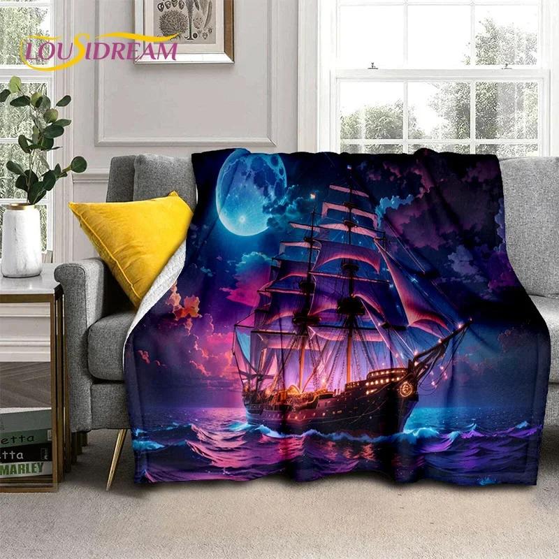 Ancient Pirate Ship Boat,Barque,Sailboa Soft Flannel Blanket for Beds Bedroom Sofa Picnic,Throw Blanket for Outdoor Leisure Gift