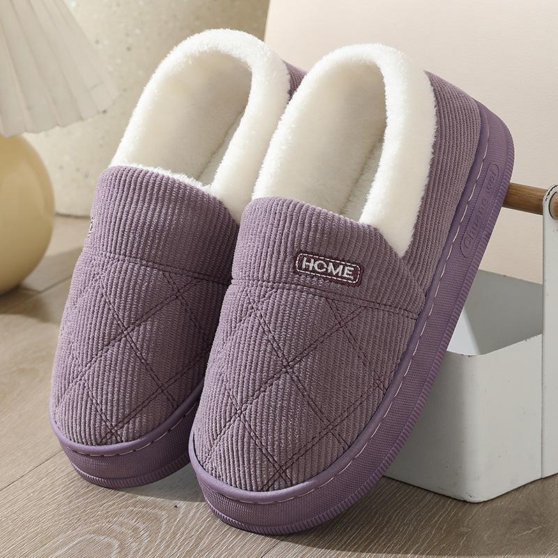 New autumn and winter thick-soled warm cotton slippers home indoor non-slip plush couple confinement cotton shoes outside