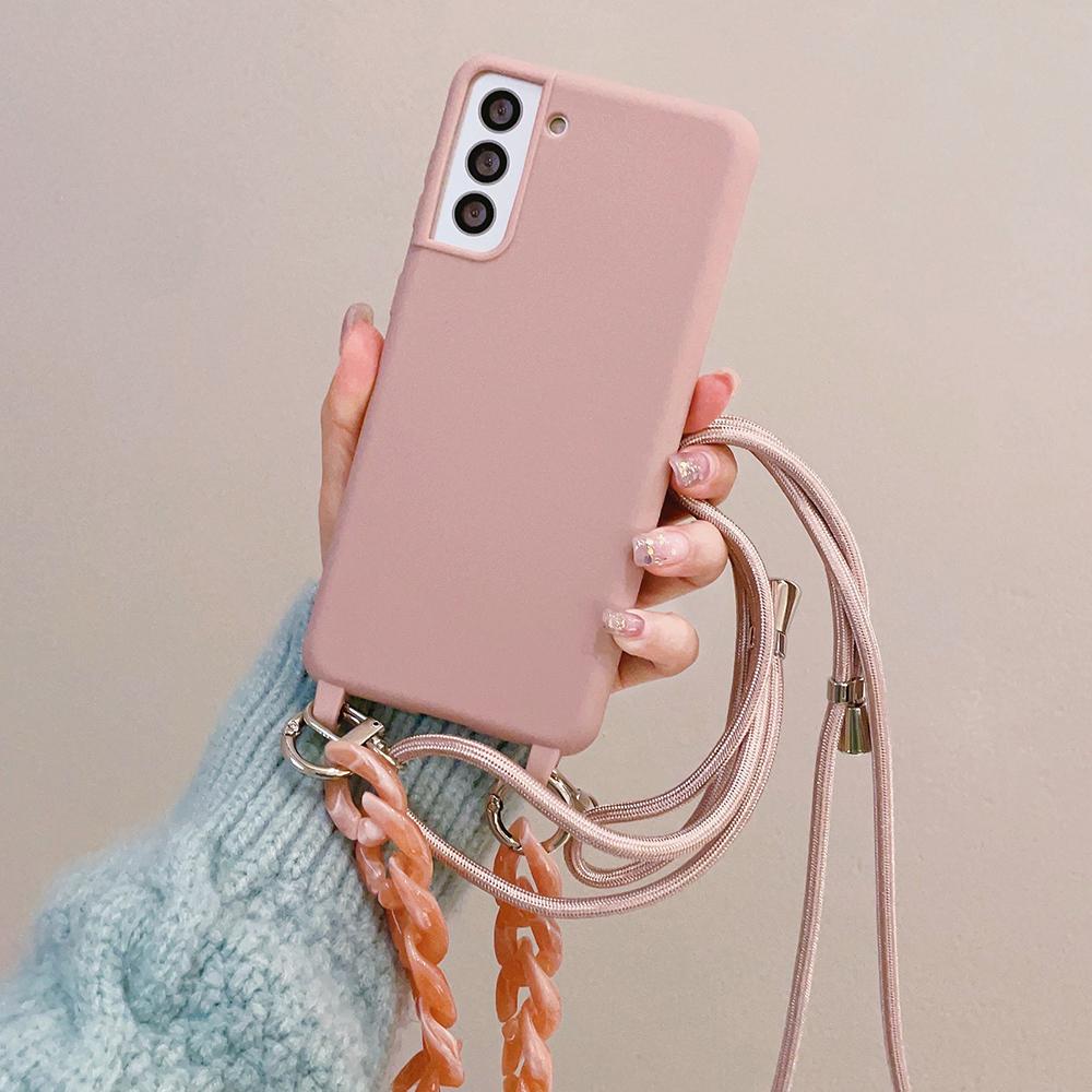 Crossbody Lanyard Acrylic Bracelet Silicone Soft Case For Samsung S24 Ultra S23 Plus S22 S21 Candy Necklace Shoulder Strap Cover