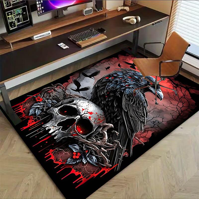 1PC Raven Skull Non-Slip Floor Carpet Compatible for Office&Living Room&Bedroom&Dining room - Flat - Weave Machine-S0379