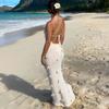 Sexy Knitted Halter Dress, V-neck, Figure-hugging, Three-dimensional Floral Beach Vacation Dress, Smock