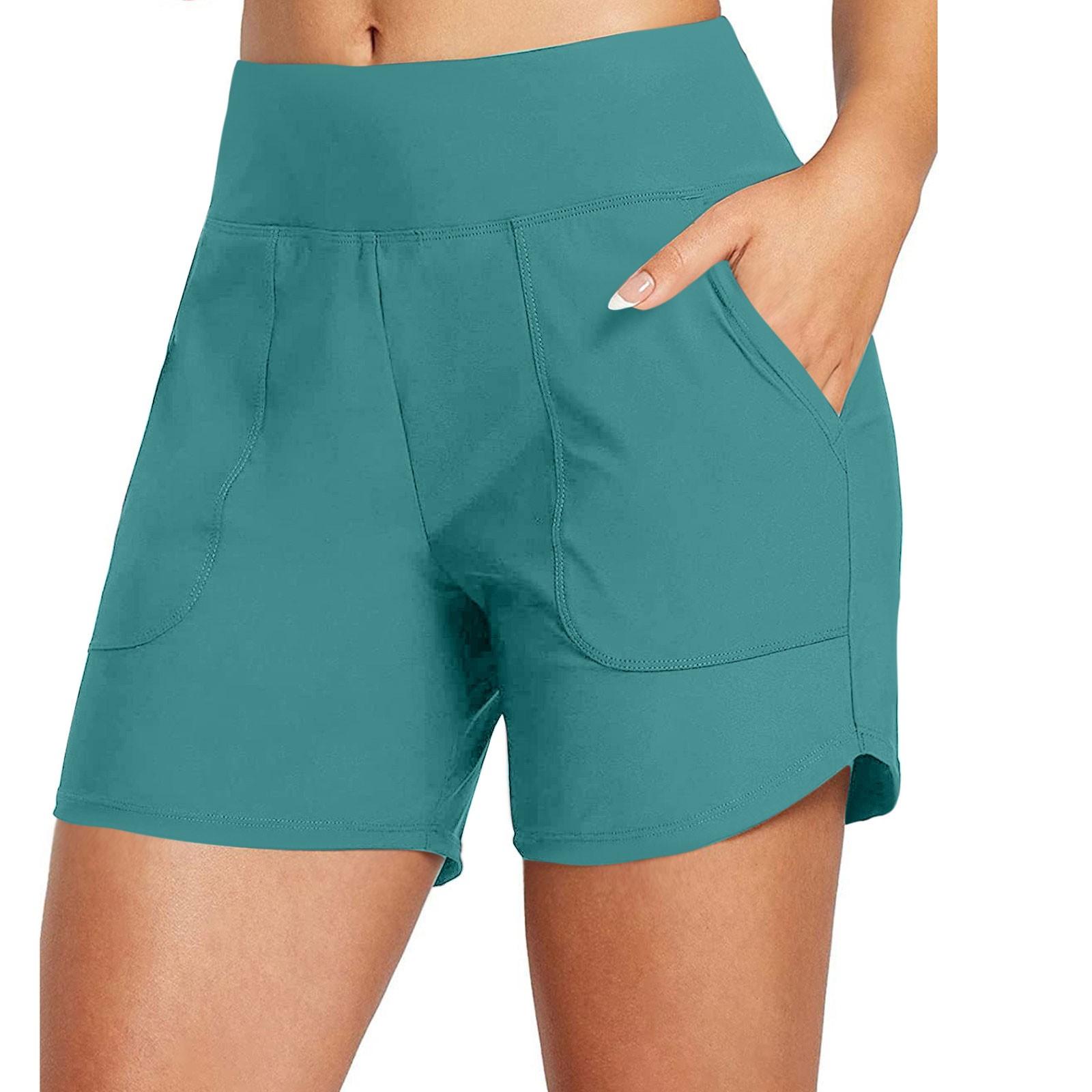 

Женские однотонные повседневные брюки с высокой талией, спортивные брюки, шорты L циан