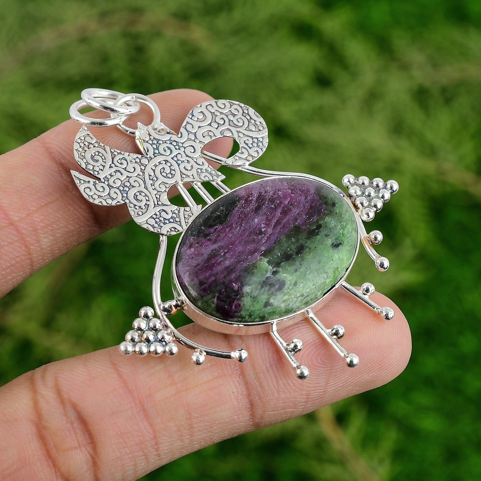 

Daughters Day Deal Natural Ruby Zoisite Wedding Bezel Pendant Jewelry 925 Silver