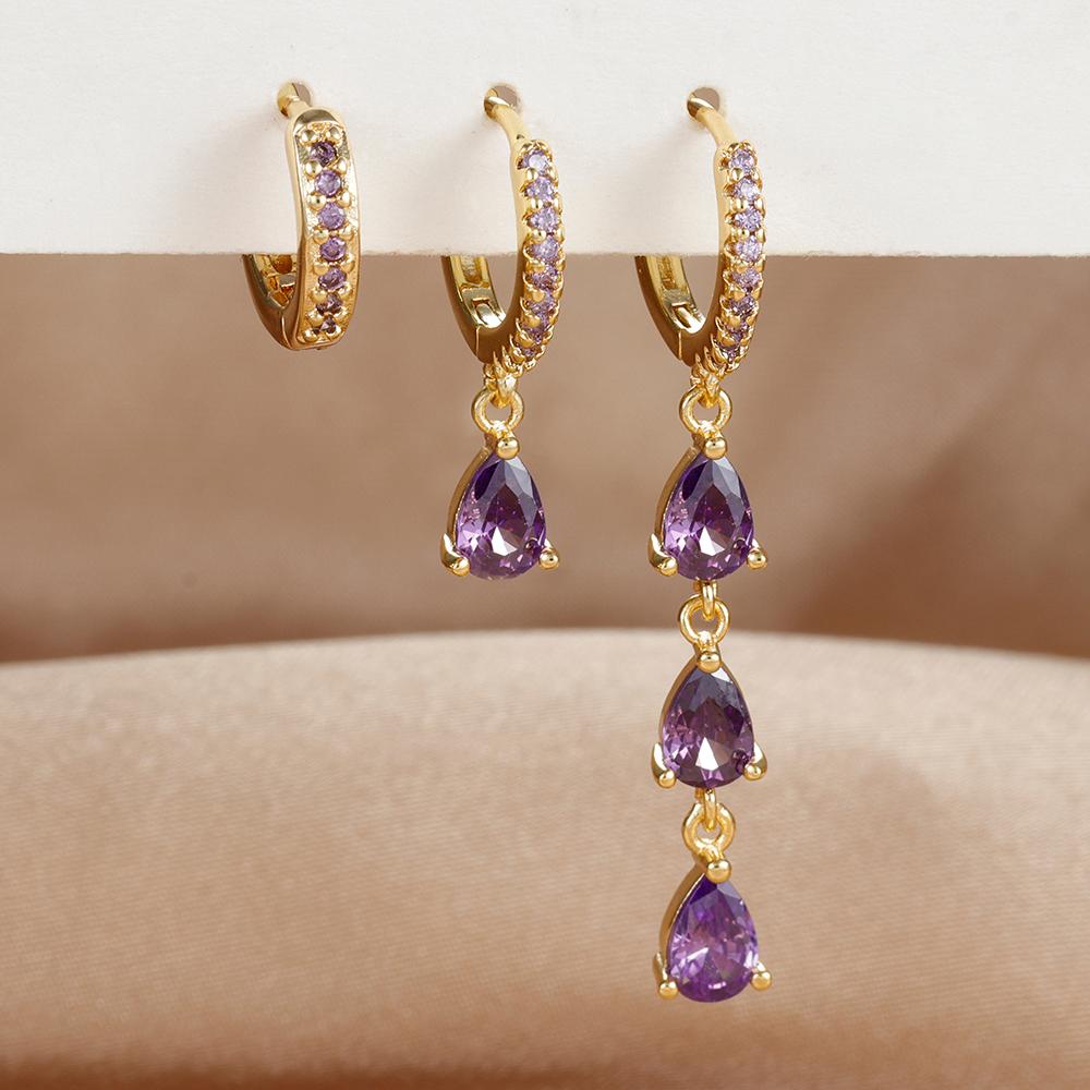3PCS New Stainless Steel Zircon Water Drop Hoop Earrings Set For Women 18K Gold Plated Huggie Heart Earring Piercing Jewelry