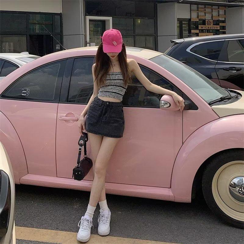 High-Waist A-Line Denim Skirt Shorts for Women - Summer Slim Fit with Anti-Exposure Split Design