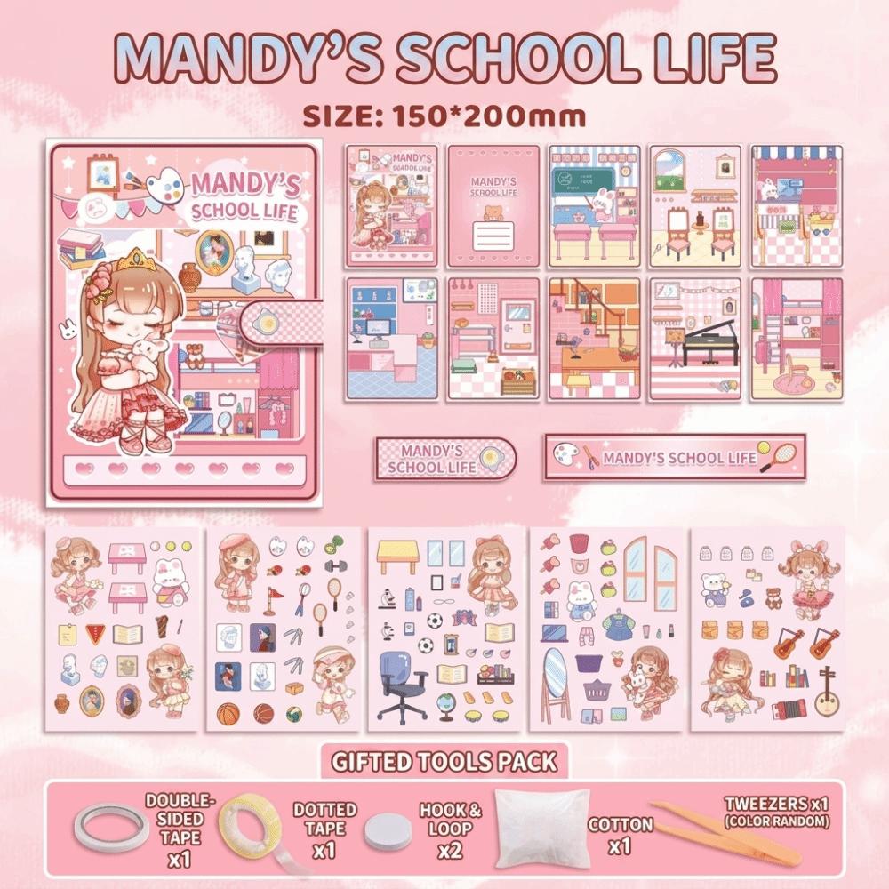 

Handmade Scene Sticker Book Cartoon DIY Paper Craft Book Children Educational Dress Up Doll Toy Campus