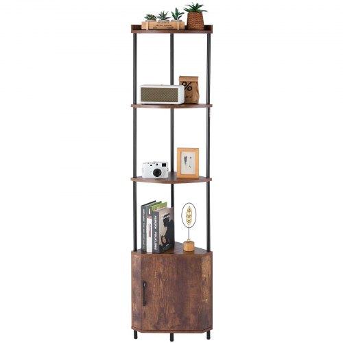 VEVOR 5 Tier Corner Shelf, Tall Corner Stand with LED Light and Doors, Wall Shelves Tower Storage Organizer, Metal Frame & Wooden Shelves