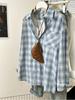 Women's Blue & White Plaid Long Sleeve Retro Shirt - Loose, Layered Versatile Casual Top for Early Autumn