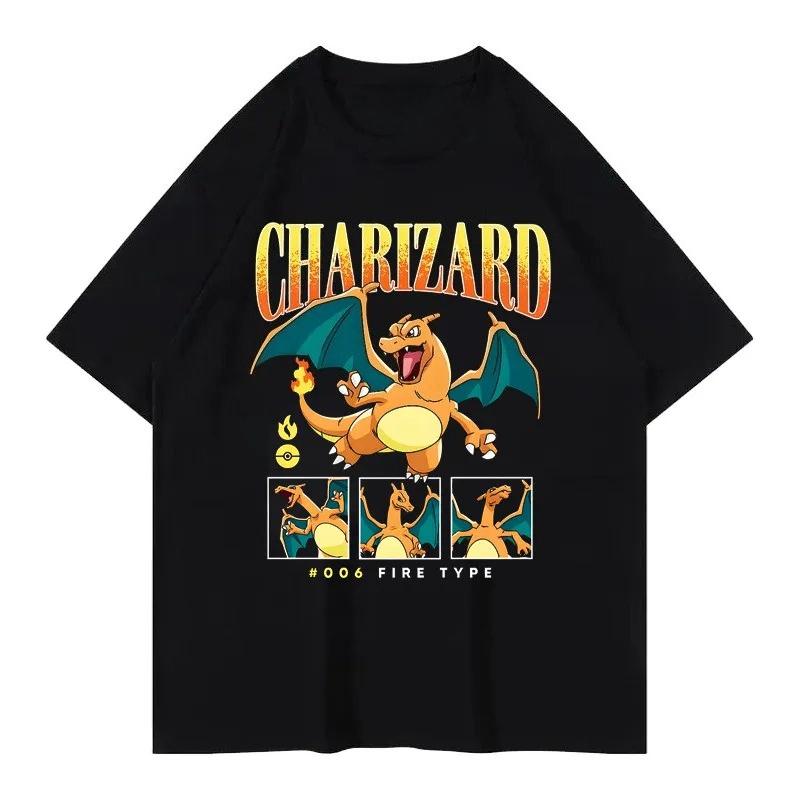 Pok É Mon Pikachu Little Fire Dragon Johnny Turtle Pok É Mon Printed Short Sleeved Unisexs Womens Tshirt Summer New Y2k Tee Top