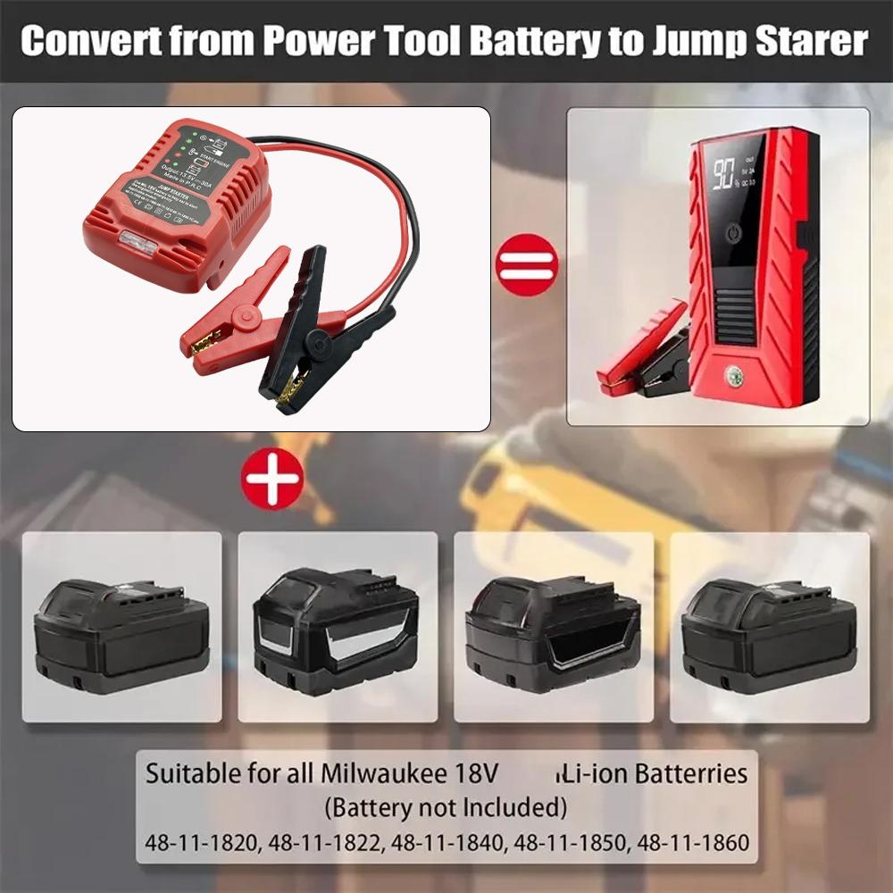 NEW Battery Jumper Cable Adapter for Milwaukee 18V Auto Car Jump Starter Booster Cable Heavy Duty Emergency Start Tool