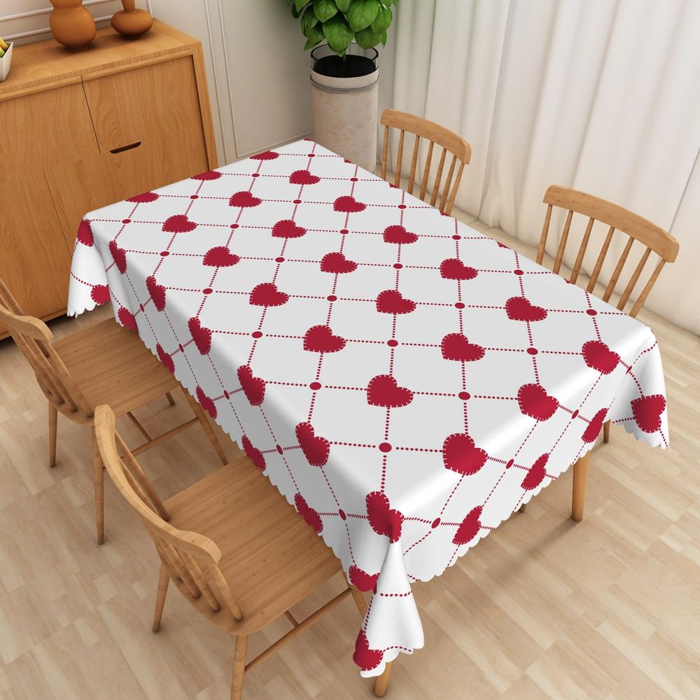 Valentines Day Tablecloth Waterproof Pink Red Heart Pattern Romantic Dinner Date Washable Kitchen Table Cover Wedding Decoration