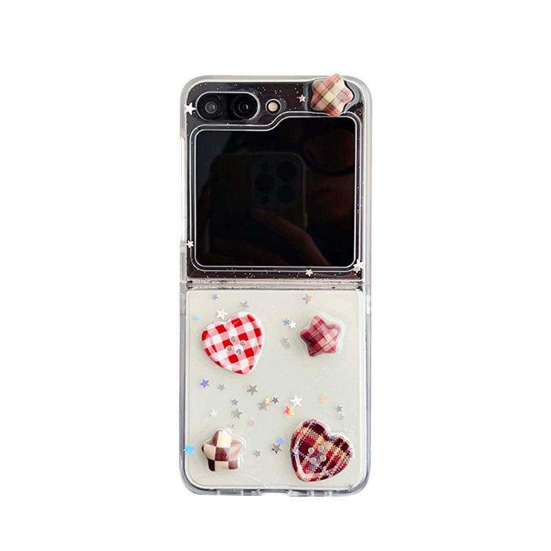 

Ins Grid Love Star Button Mobile Phone Case for Samsung Zflip5 Flip Folding Screen Zflip6 Creative 4 For Samsung ZFlip3