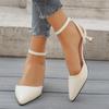 Women's Sandals Summer Shoes Elegant Medium Heels Close Toe Ankle Strap Elegant Green Black White Party Wedding Dance Shoes Lady