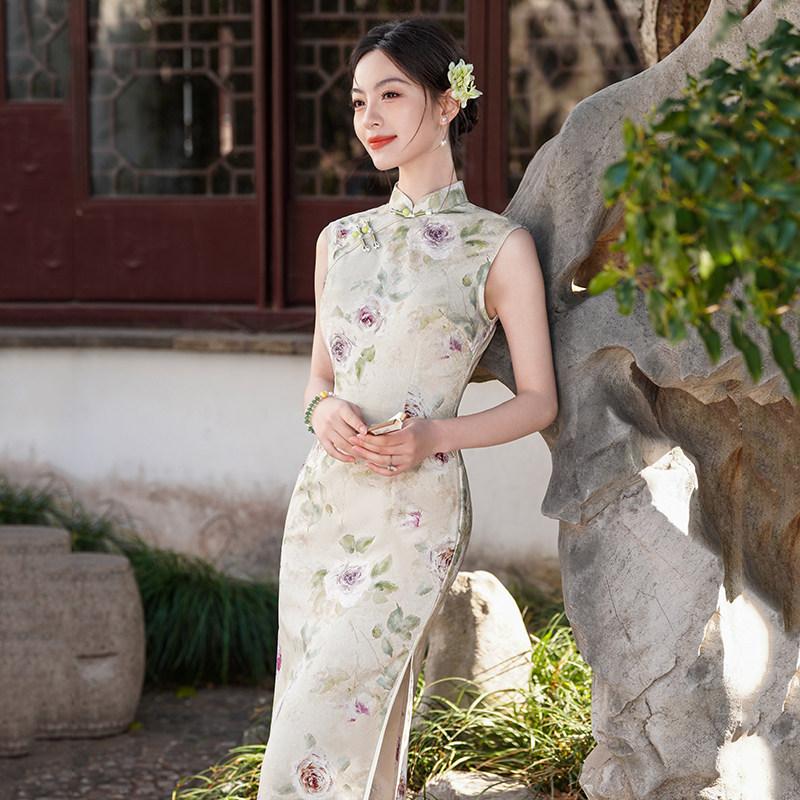 Sleeveless daily national style new Chinese style Suzhou long cheongsam improved young 1011 new women's high sense summer