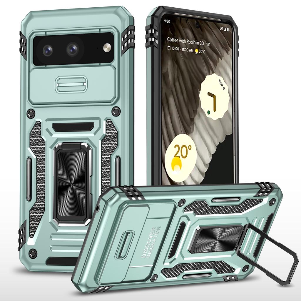 Armor Series For Google Pixel 8a Case PC+TPU Kickstand Phone Cover with Slide Lens Lid