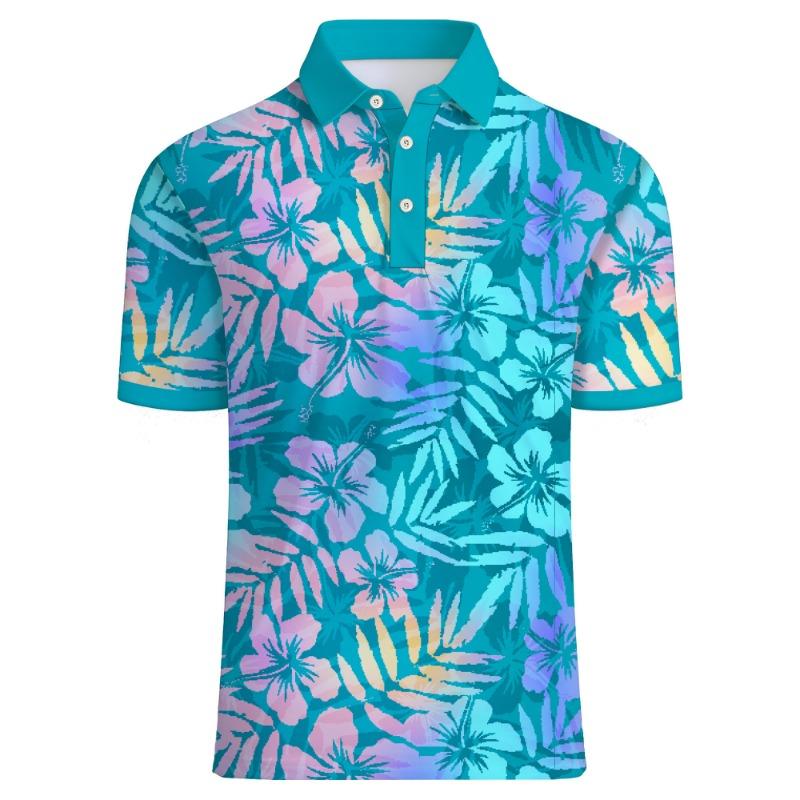 Trendy and Cool Men's Hawaiian Tropical Flower Print Polo Shirt