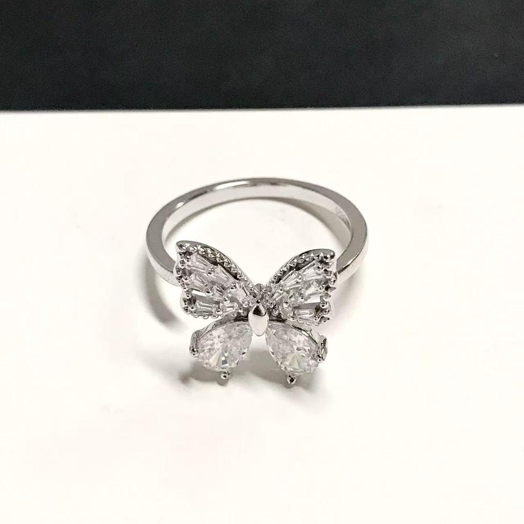 925 Sterling Silver Exquisite Butterfly Diamond Ring – Elegant and Adjustable for Women