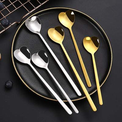 1 Pc Gold Heart-Shaped Tea Spoons Creative Stainless Steel Retro Coffee Ice Cream Mixing Stirring Scoop Kitchen Tableware