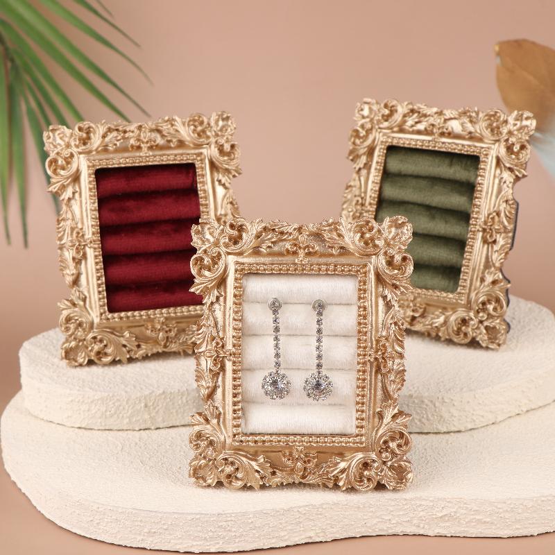 Retro Square Ring Earring Display Stand Jewelry Showcase Storage Tray Shop Window Decoration Photography Background Props