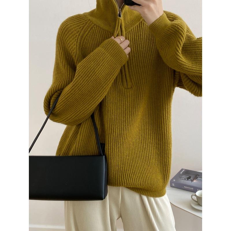 Lazy wind thickened lapel sweater women's autumn and winter soft waxy pullover zipper sweater knitted sweater jacket women