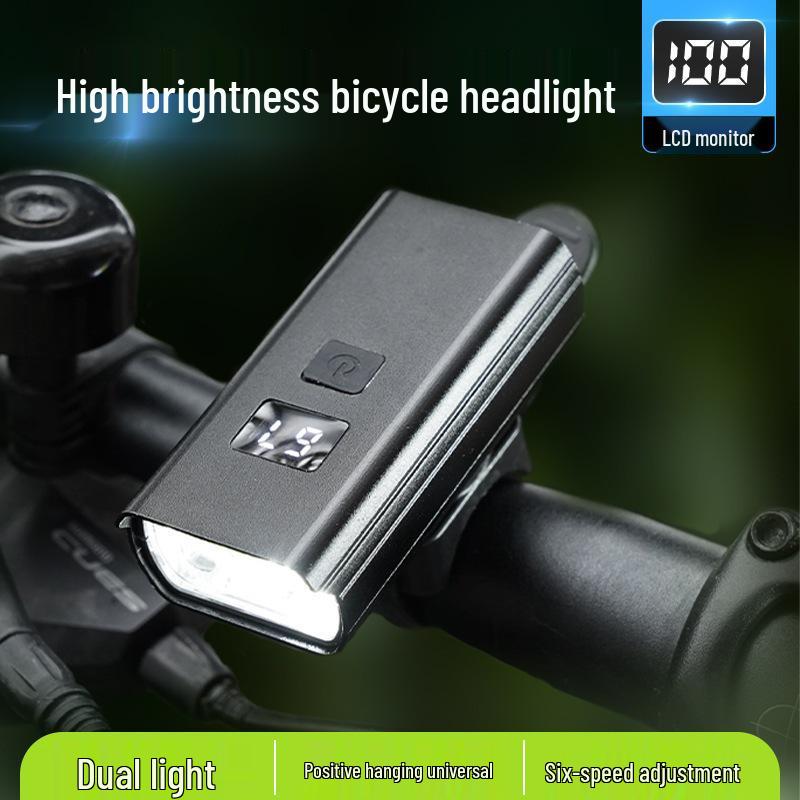 New High-Brightness Aluminum Bicycle Headlight: Waterproof Digital Display Cycling Light for Mountain Bikes